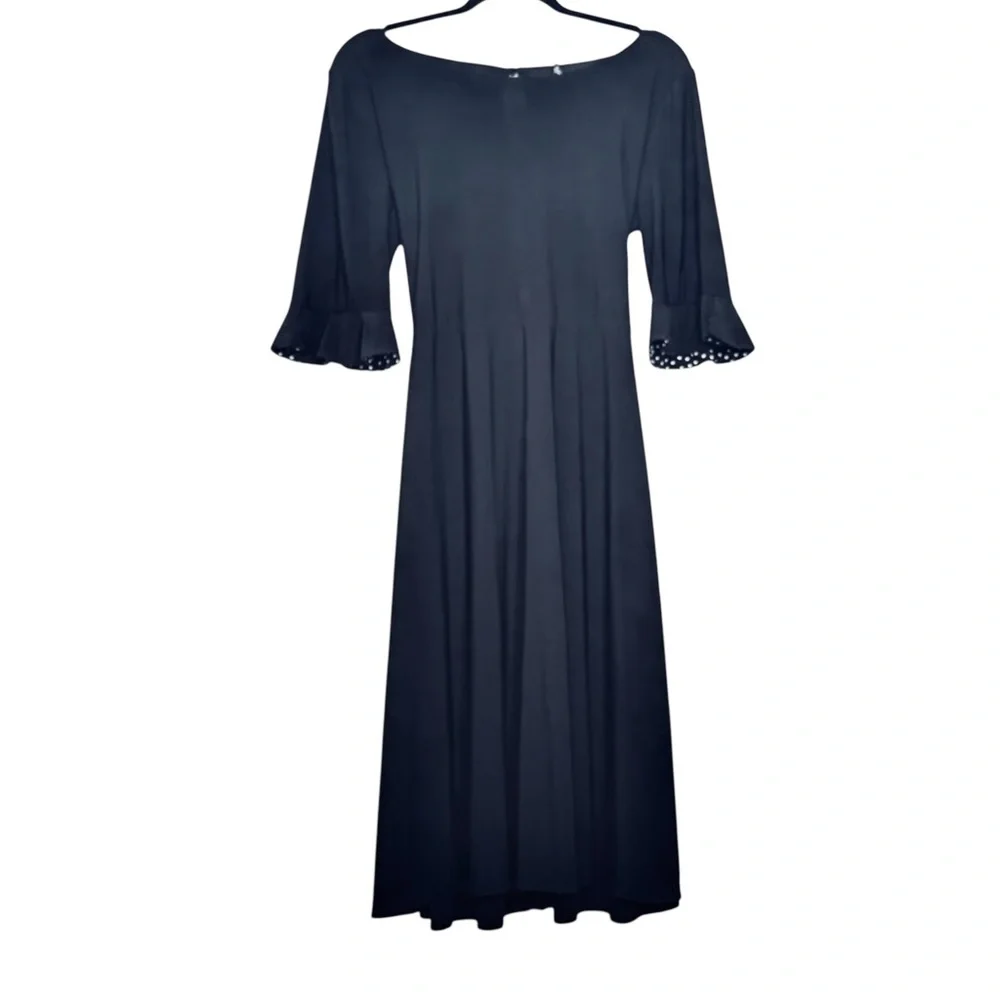 Chetta B Dress Black with White Polka Dot Accents Tie Waist Half Sleeve - Picture 2 of 10